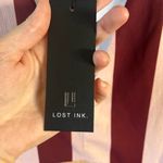 New Lost Ink Chic Striped Midi Dress in Burgundy and Pink | Size Medium Red Photo 5