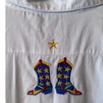 Vintage Quacker Factory Cowboy Boot embroidered 100% Cotton Button Down L White Size L Photo 3