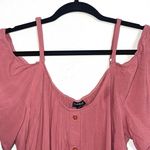 Torrid Dusty Rose Challis Lace Trim Cold Shoulder Button Front Top Photo 2