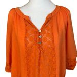 Fig & Flower Womens Boho Peasant Top Orange 3/4 Sleeve Lace Eyelet Lightweight Size undefined Photo 1
