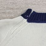 Vintage Nordic Knit Sweater Cream Red Navy Mock Neck Acrylic Wool Blend @L/XL White Size L Photo 14