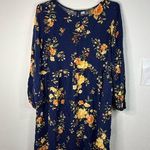 Old Navy Navy Blue Floral Babydoll Dress Long Sleeve Boho Fall Casual Size Large Photo 0