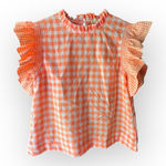 JODIFL NWT  boutique Orange Checkered Ruffle Sleeve Blouse Photo 0