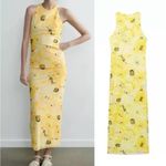 ZARA yellow floral mesh criss cross back midi dress BLOGGERS FAVORITE!! NWT Photo 4