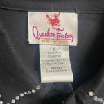 Quacker Factory  Black Denim Jacket Size Small Rhinestones Angel Wings Star Photo 6