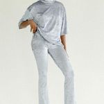 NEW Et Tigre Kenji Silver Metallic Velvet Velour Short Sleeve Mock Neck Top Sz S Photo 5