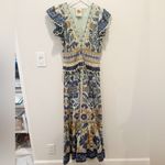 Farm Rio Ocean Tapestry Sleeveless Maxi Dress size Small Ruffle Sleeves Green Photo 3