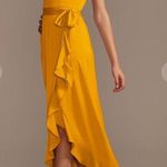 David's Bridal DAVID’S BRIDAL Bridesmaid Dress Women’s Size 6 Flutter Sleeve Crepe Satin Ruffle Photo 0