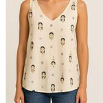 Johnny Was  V Neck Sleeveless Faces Print Tank Top White Small Photo 0
