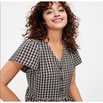 Loft Women Black White Plaid Tiered Shirtdress Short Sleeve Button Front Size PM Photo 3