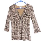 Liz Claiborne Snake Print Blouse Womens Medium Brown V Neck Business Chic Photo 0