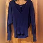Free People  Navy Blue Allure Rib Knit Slouchy‎ V-Neck Pullover Sweater Size XS Photo 7