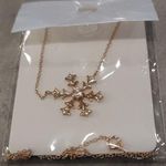 Sterling Silver NIP 14KT Rose Gold Plated  Simulated Diamond Snowflake Necklace Photo 0