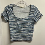 Cloud Dancer Blue and White Stripe Patterned Crop Top Size L Photo 0