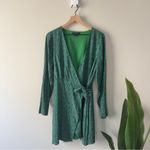 Anthropologie  Sanctuary Green Micro Leopard Animal Print Wrap Dress Long Sleeve Photo 4