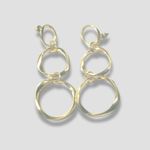 Hammered Drop Earrings Triple Linked Open Circle Hoops Post Back Closure Gold OS Photo 2