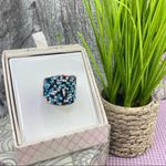 Dillard’s Cocktail Ring Teal Multi Crystals Statement Fashion Size 7 Silver NIB Silver Photo 1