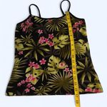 2000s Y2K Island Coconut girl Black green fitted Hawaiian beach floral print cami tank top shirt blouse w/ built in bra Excellent condition Photo 4