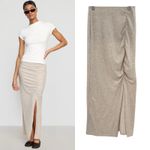 Modern Citizen Kiki Ruched Side-Slit Midi Skirt Oatmeal Cream Size Small Photo 1