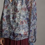 Anthropologie Let Me Be Metallic Floral Sheer Blouse Top in Size Small Photo 2