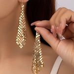 NEW mesh chain earrings, gold dangle drop earrings, trendy jewelry, preppy Photo 2