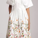 Anthropologie  Exquise The Tobie Button Front Pleated Shirt Dress White Floral Photo 0