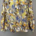 Vintage 1970s Secretary Blouse Tie Neck Bow Abstract Paint Splash Pattern Retro Tan Size 12 Photo 4