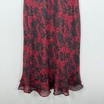 Vintage 90s Studio 1 Red Black Floral Ruffle Trim Midi Dress Grunge Indie Goth Size 10 Photo 2