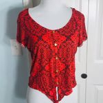 Charlotte Russe Red Bandana Pattern Tie Front Casual Top Size Medium Photo 1