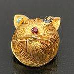 Head Vintage Unsigned Gold-tone Wired Cat CZ Stones Small Cat Brooch Photo 3
