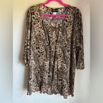 Maggie Barnes Crinkle Pleated Crepe Leopard Animal Print 3/4 Sleeve Blouse 1X Photo 1