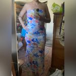 Floral Strapless Dress Blue Size L Photo 6