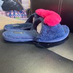Kensie 🩷💙 Peep Toe Faux Fur Fuzzy Heart Slippers Navy Blue Size 9 Photo 3