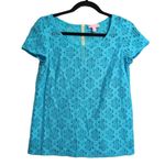 Lilly Pulitzer  Poppy Lace Top Turquoise Floral Eyelet Short Sleeve Resort M Photo 0