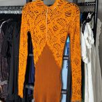 Marni Long Sleeve Lace & Ribbed Wool Mini Dress Gold Brown Orange Size XS Photo 1