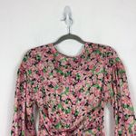 ZARA NWT  Printed Floral Draped Tie Ruched Mini Dress Pink Green Black Small Photo 4
