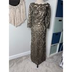 Tadashi Shoji  Lace Gold Sequin Mother of the Bride Formal Gown Long Maxi Dress 6 Photo 7