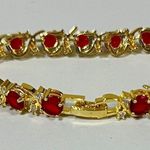 Ruby Gold Red Round  Diamond Gemstone  Tennis Bracelet Jewelry ♥️✨ Photo 3