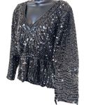 Beulah Black Sequin Embellished Peplum Blouse - Style Photo 5