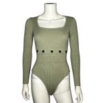 ZARA  Green Ribbed Bodysuit Long Sleeve Square Neck Button Detail Size M Photo 1