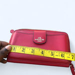 Coach Leather Large Zip Wallet Cardholder Wristlet Strap Clutch Purse Bag Red Pocket Phone Holder. Measurement in pics Photo 5