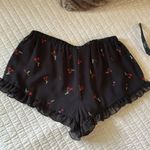 Dolls Kill Witty Fox Black ruffle trim, cherry print pull on elastic waist mini shorts S Photo 6