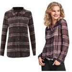 CAbi  Paris Sheer Blouse #3249 Size Small Black Pink Button Down Long Sleeve Top Photo 1