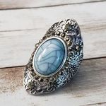 Vintage Ring Silver Tone & Light Blue Stone Large Adjustable/Stretch Photo 1