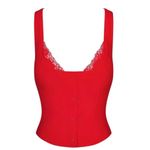 SKIMS Cotton Ribbed Lace Button Up Top CHERRY Women’s Size Large NWT Rare Kim K Photo 2