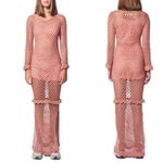 NEW AYNI IMAC Crochet Mesh Maxi Dress Side Slits Pima Cotton Medium Coral Knit Pink Photo 2