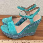 Stuart Weitzman Single Island Embellished Rope Turquoise Suede Wedge Sandals 8.5 Photo 10