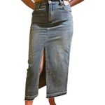 ✨women’s happily grey high front slit denim midi skirt light wash raw hem✨ Blue Size 29 Photo 4