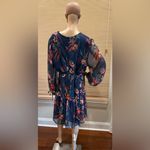 Standards & Practices Floral Navy Dress With Long Sheer Sleeves Tie at wrist Size 2X Photo 4