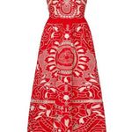 Red Valentino Embroidered Floral Poplin Sleeveless A-Line Dress Red Women's 38 Photo 4